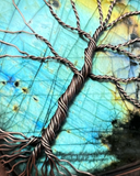 Oxidized Copper Wire Woven Labradorite Tree Of Life Statement Pendant necklace