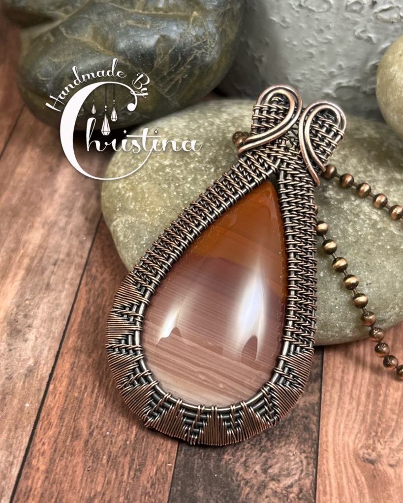 Oxidized Copper Wire Woven Royal Imperial Jasper Pendant - Handmade By Christina