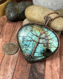 Oxidized Copper Wire Woven Labradorite Tree Of Life Statement Pendant necklace