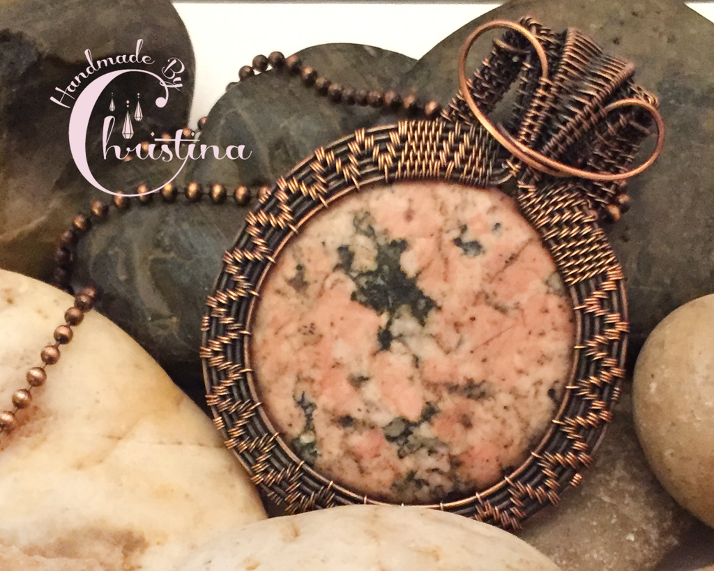 Oxidized Copper Wire Woven Ceramic Pendant