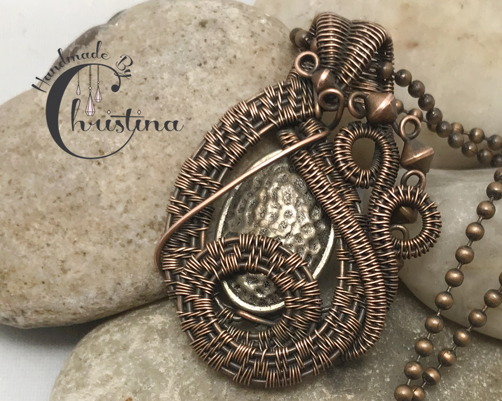 Oxidized Copper Wire Woven & Metal Pendant