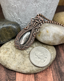 Oxidized Copper Wire Woven Gold Sheen Obsidian Pendant - Handmade By Christina