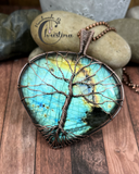 Oxidized Copper Wire Woven Labradorite Tree Of Life Statement Pendant necklace