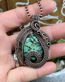 Oxidized Copper Wire Woven Turquoise Pendant Necklace 