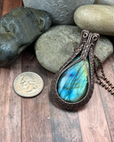 Oxidized Copper Wire Woven Labradorite Pendant necklace