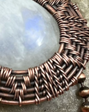 Oxidized Copper Wire Woven Blue Flash Moonstone Pendant