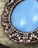 Oxidized Copper Wire Woven Owyhee Blue Opal Pendant