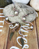 Handmade Oxidized Copper Made to Order Wire Wrapped Wavy Dangling Earrings Jewelry