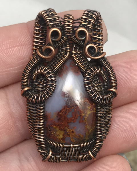 Handmade Oxidized Copper Wire Woven Moroccan Seam Agate Pendant ...