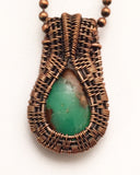 Handmade Oxidized Copper Wire Woven Bio Chrysoprase Pendant Necklace