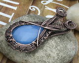 Handmade Oxidized Copper Wire Woven Blue Chalcedony Pendant Necklace Jewelry