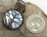 Oxidized Copper Wire Woven & Blue Fused Glass Tree Of Life Pendant