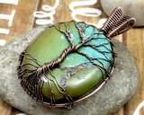 Oxidized Copper Wire Woven Turquoise Tree Of Life Pendant Necklace