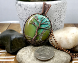 Oxidized Copper Wire Woven Turquoise Tree Of Life Pendant Necklace