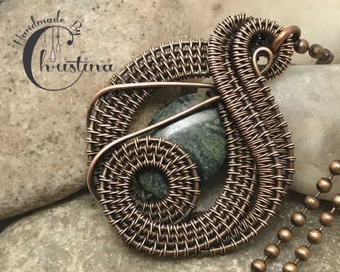 Oxidized Copper Wire Woven Kambaba Jasper Pendant