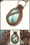 Oxidized Copper Wire Woven Blue Labradorite Pendant