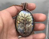 Handmade Artisan Wire Woven Purple Labradorite Tree Of Life Pendant Necklace