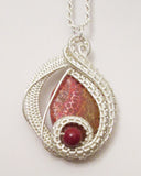 Sterling Silver Wire Woven & Fire Agate Pendant