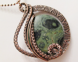 Handmade Wire Woven Oxidized Copper Kambaba Jasper Pendant Necklace